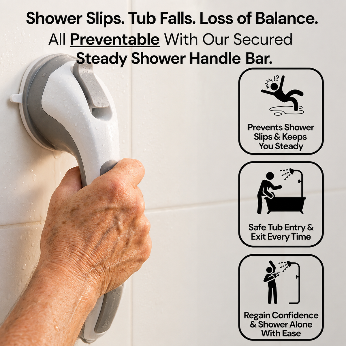 SupportHandle™ 2026 : SecureGrip Shower Handle